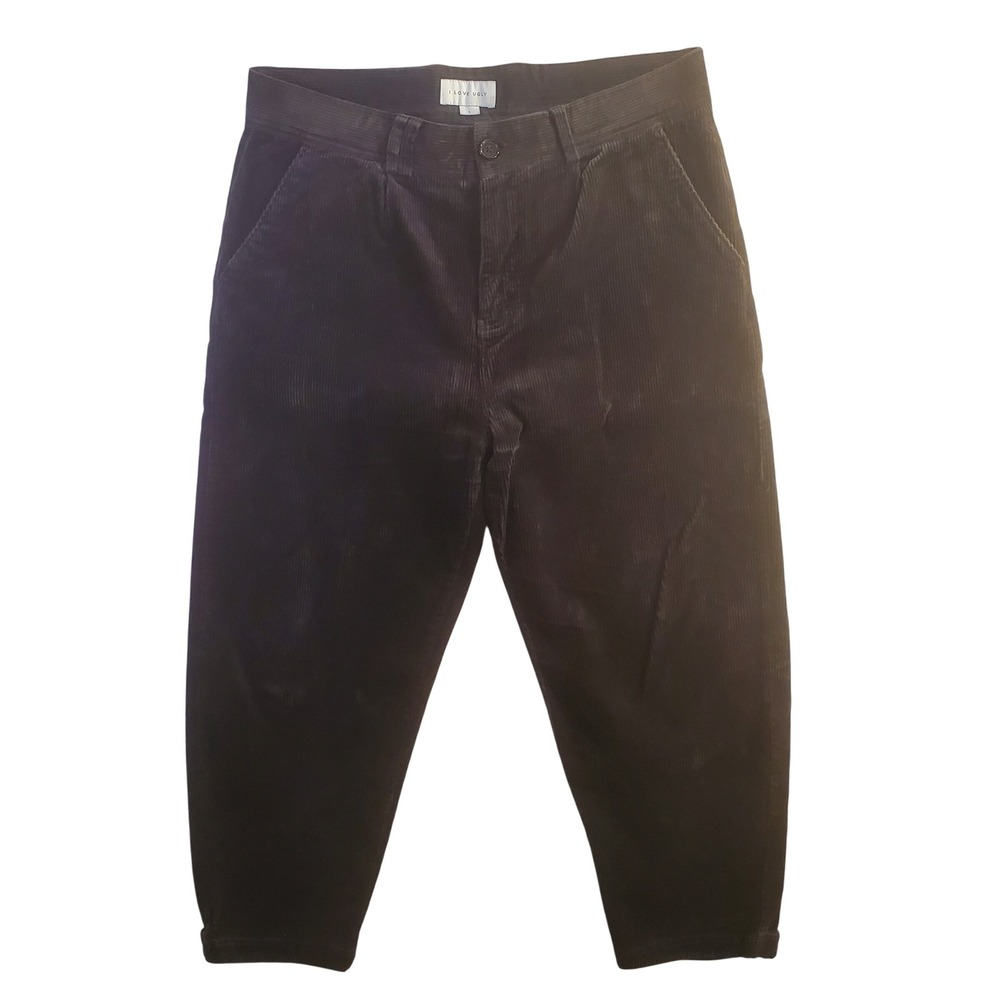I Love Ugly Kobe Black Corduroy Cropped Pants L Wide Straight Tapered Leg Japan